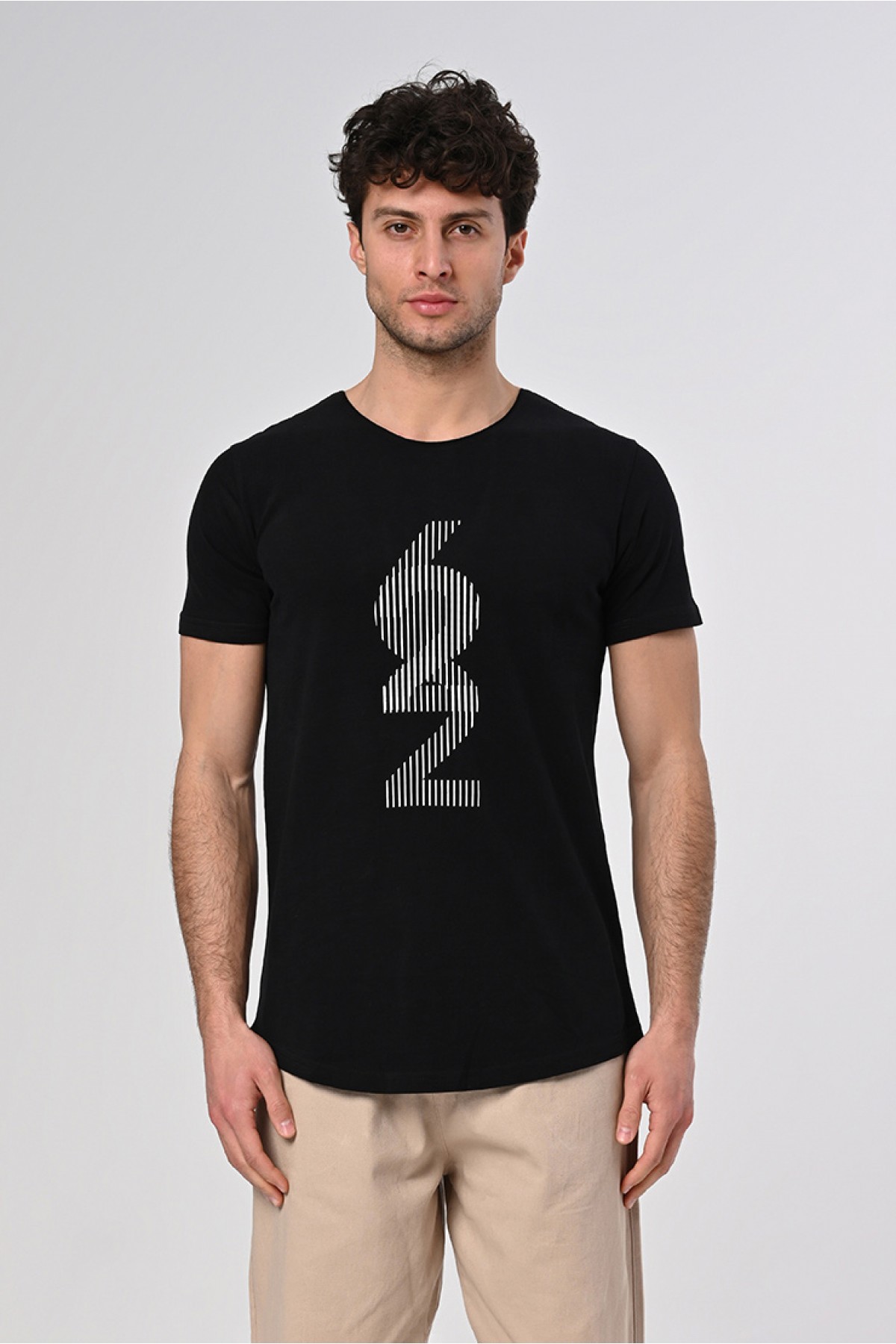 622 Tasarım Pamuk Bisiklet Yaka Siyah T-shirt 22’
